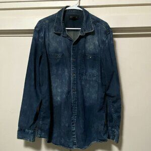 INC, men's long sleeve, distressed denim, button-down shirt, size XL